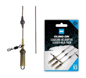 NASH Montáž Cling On Leadcore Helicopter Leader 75cm 45lb 3 ks