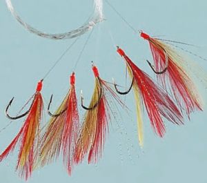 Fladen Nástraha Feather červeno žltý 5-hákový