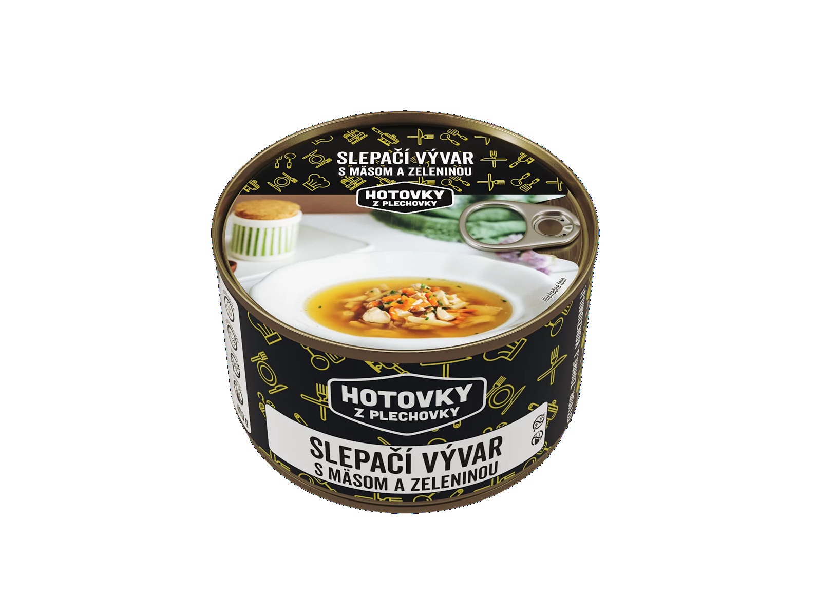 Hotovky z plechovky Jedlo Hotové Slepačí vývar s mäsom a zeleninou 400ml