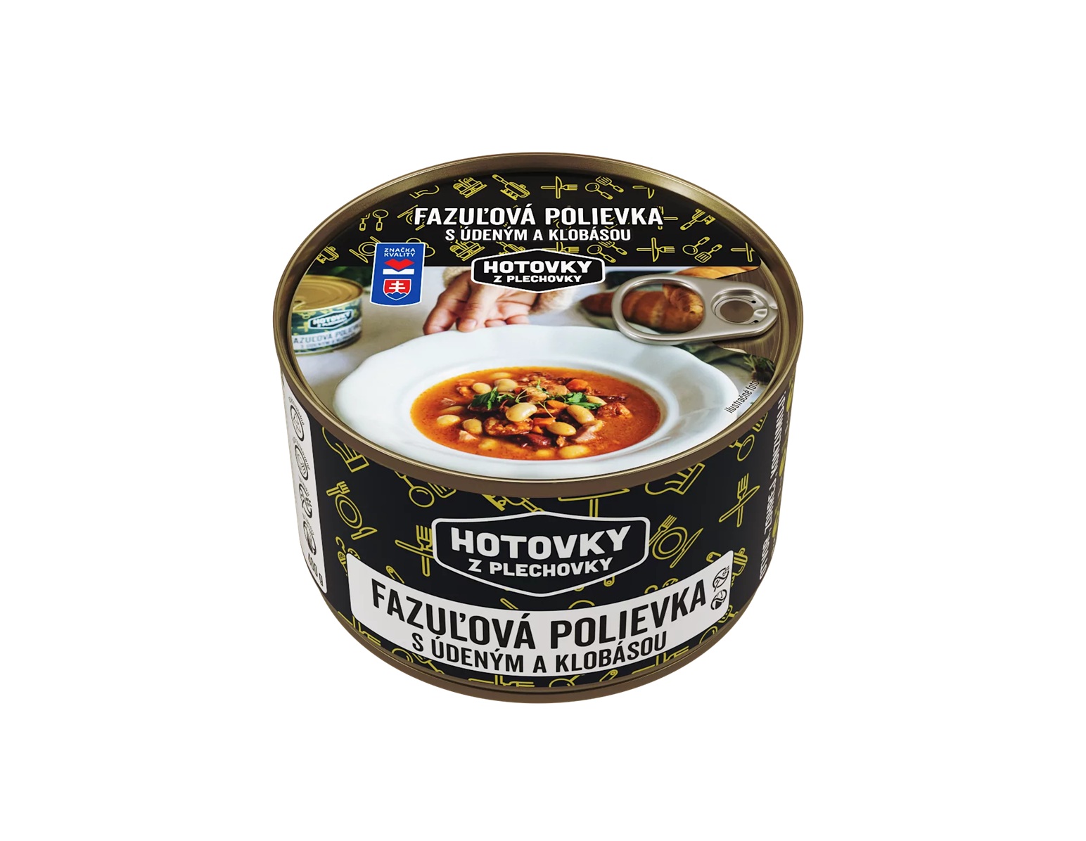 Hotovky z plechovky Jedlo Hotové Fazuľová polievka s údeným a klobásou 400ml