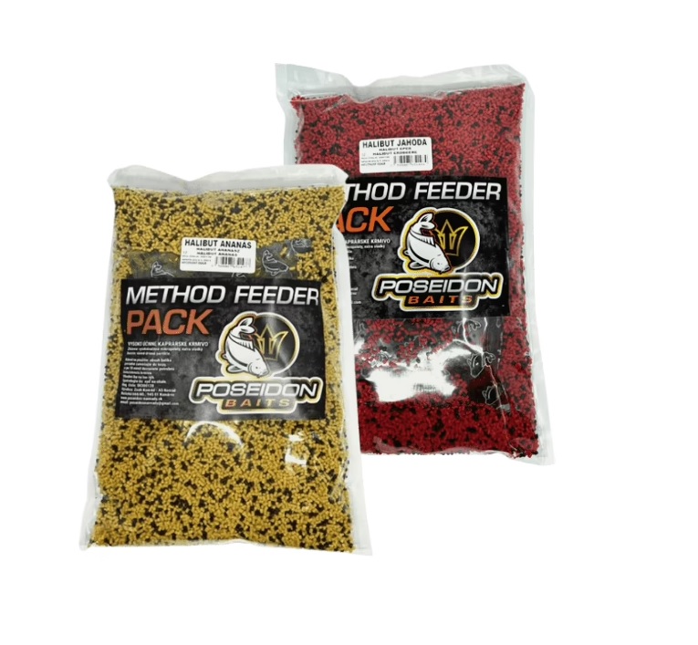 Poseidon Pelety Method Feeder Set 1,5mm 800g +200ml Booster Halibut Mango